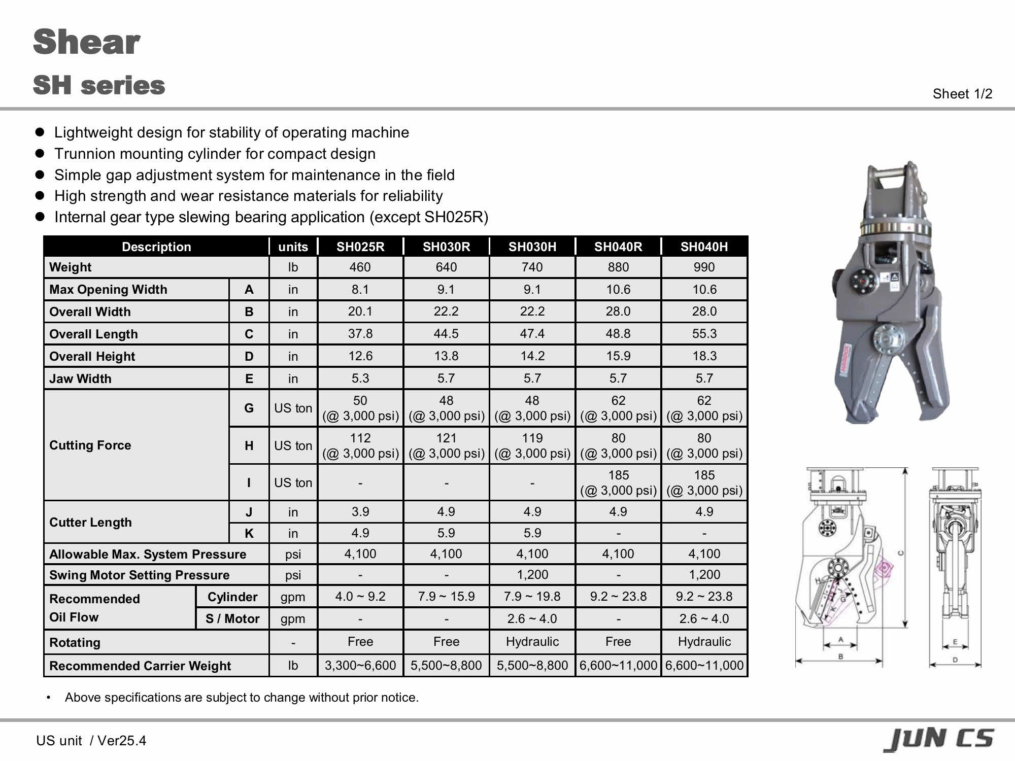 절단기, Shear, SH020R, SH025R, SH030R, SH030H